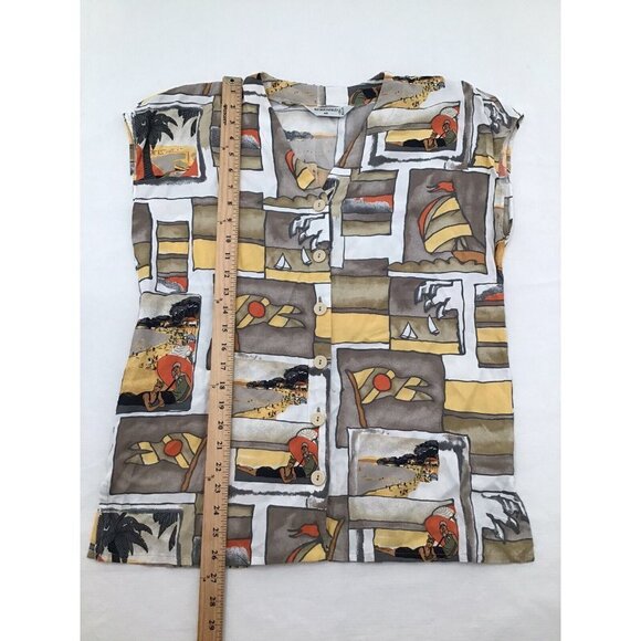 Markwald Womens VINTAGE Button Front Blouse US size 12 Beach Print - Picture 5 of 6